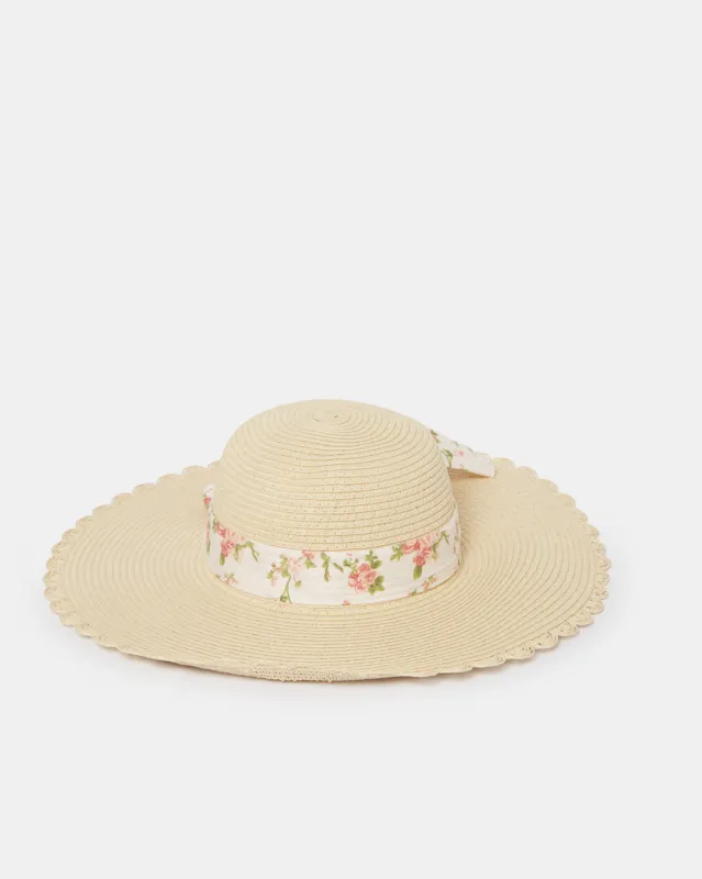 Women Beige Embellished Hat With Scarf sold by Redtag