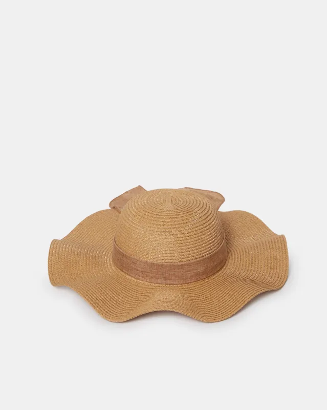 Women Beige Embellished Hat With Bow Scarf sold by Redtag