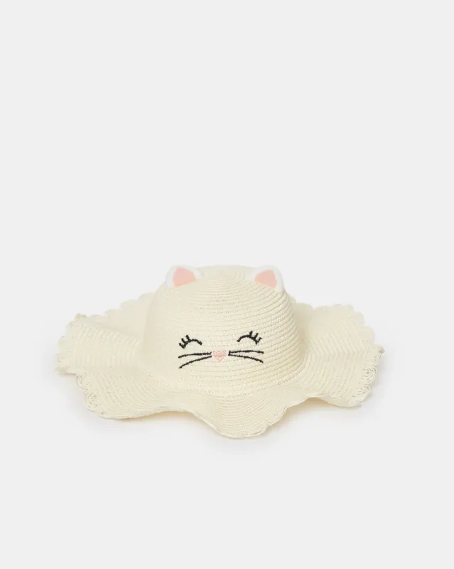 Girls Beige Cat Embellishment Hat sold by Redtag
