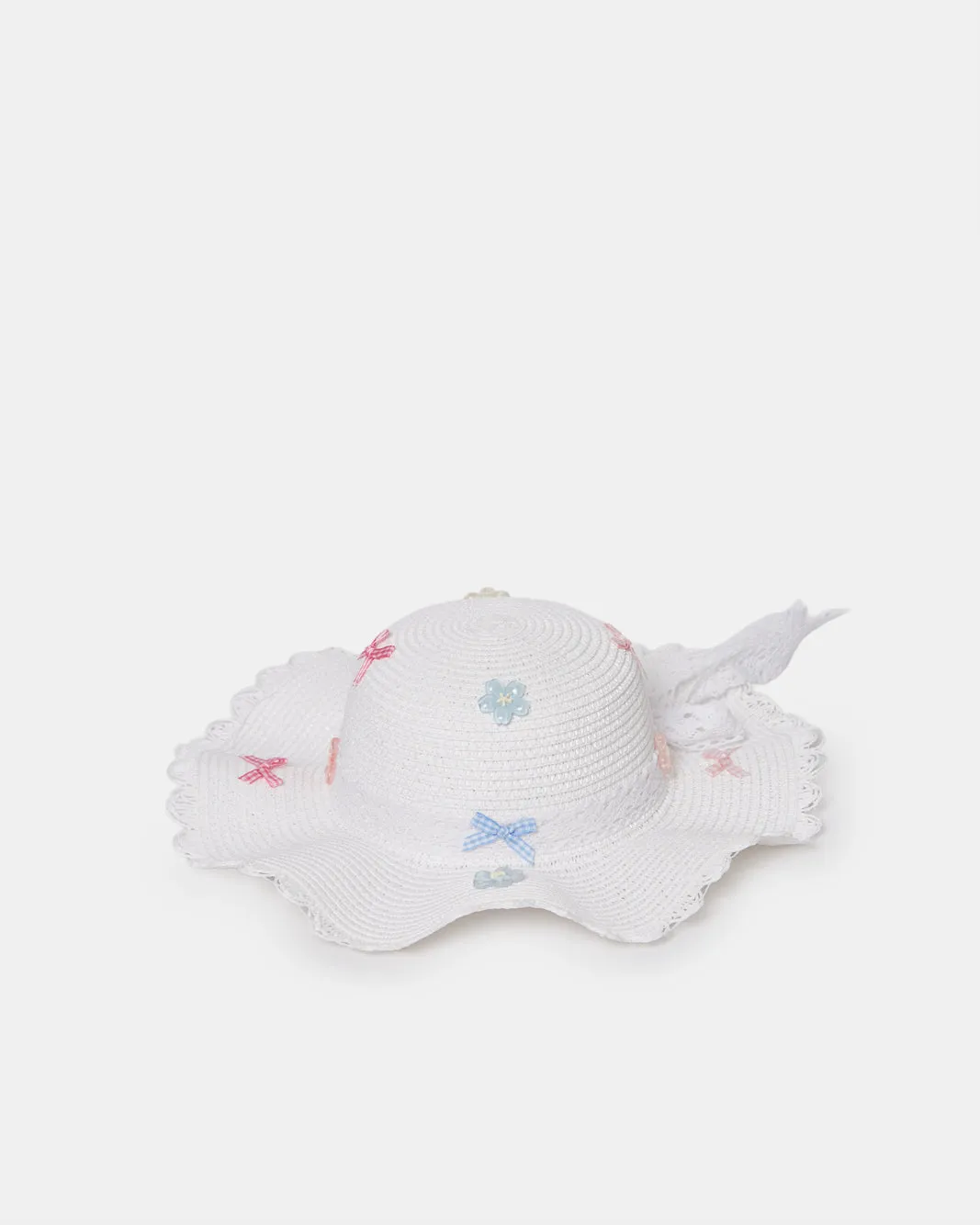 Girls White Bows Embellished Hat sold by Redtag