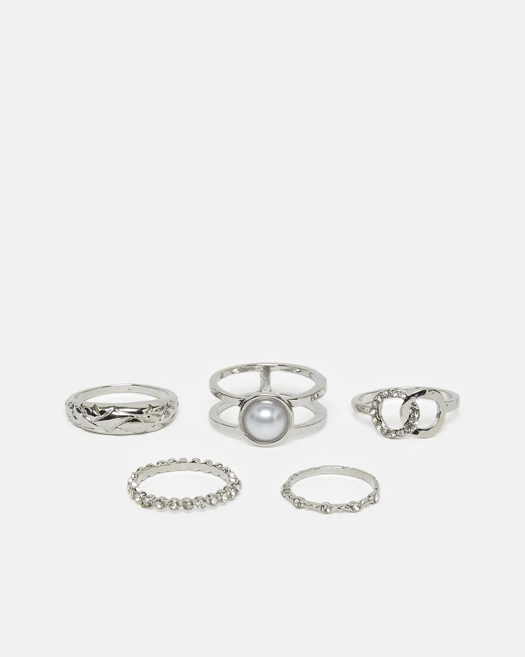 Women Silver Embellished Ring Set (Pack of 5) sold by Redtag