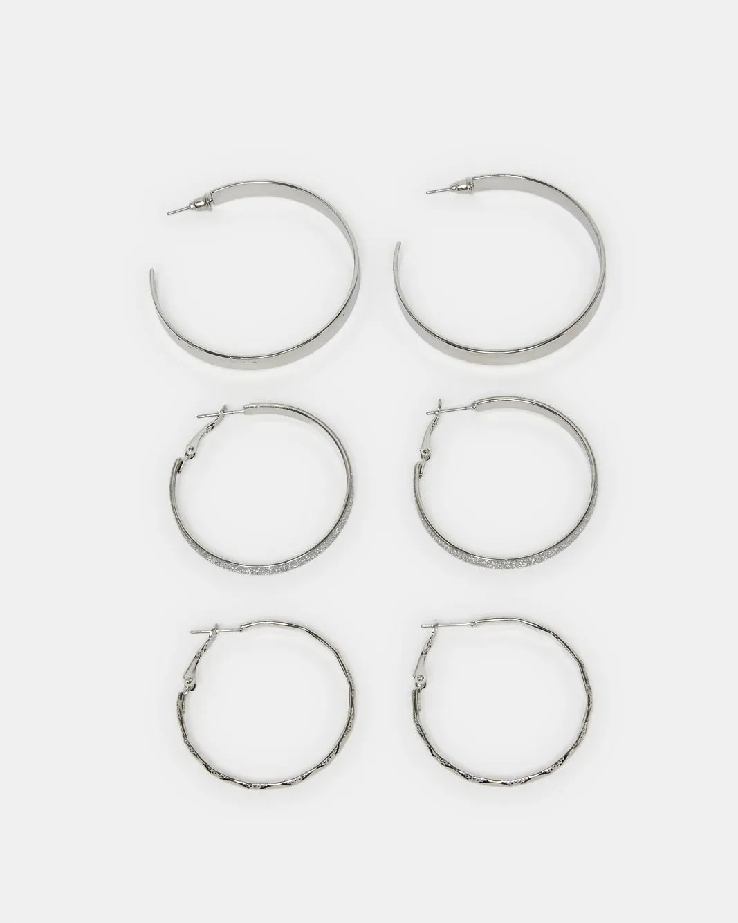 Women Silver Embellished Earring Set (3 Pairs) sold by Redtag
