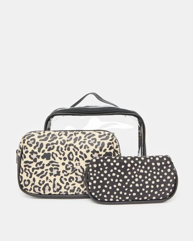 Women Black And Beige Cosmetic Pouch Set (3 Piece) sold by Redtag