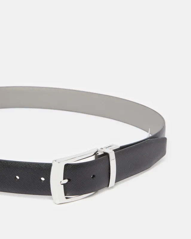 Men Black And Grey Belt With Twist Buckle Balck sold by Redtag