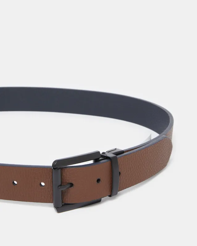 Men Tan And Navy Belt With Twist Buckle Navy sold by Redtag