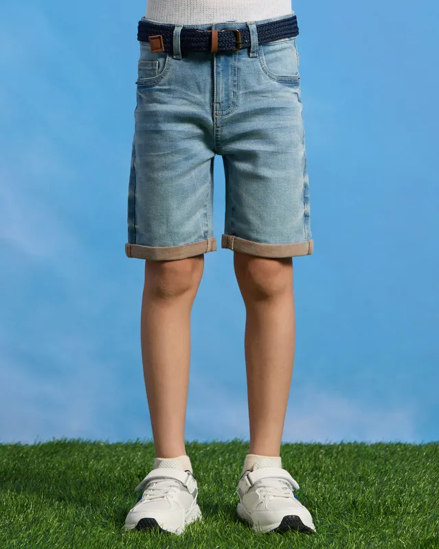 Boys Blue Belted Denim Shorts sold by Redtag