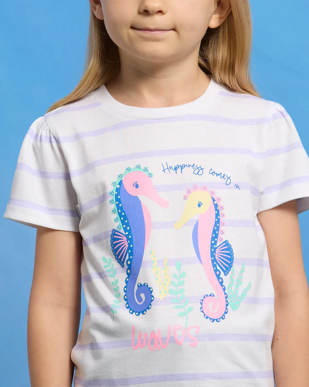 Girls White Stripe Seahorse Placement Print T-Shirt sold by Redtag product image thumbnail 4