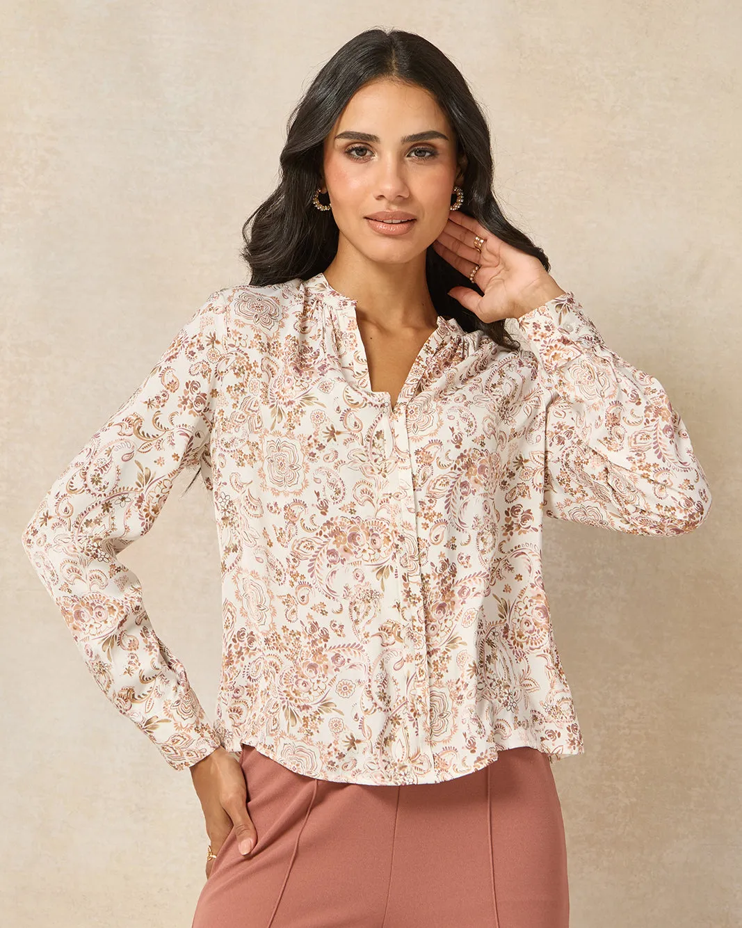 Women Pink Centre Pleat Neck Gathered Blouse sold by Redtag