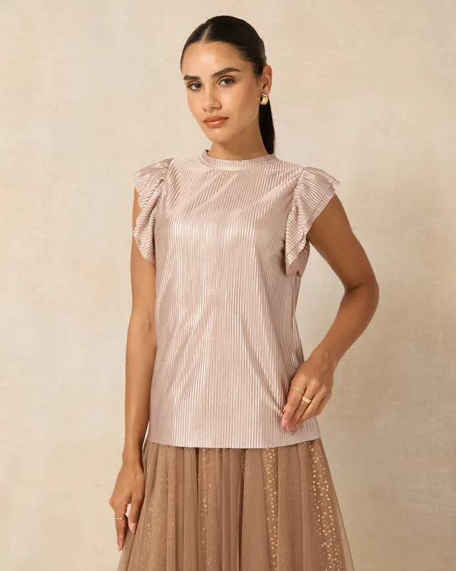 Women Pink Plisse Ruffle Top sold by Redtag