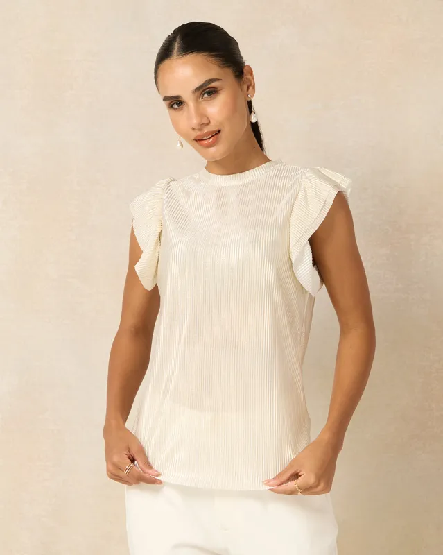 Women Beige Plisse Ruffle Top sold by Redtag