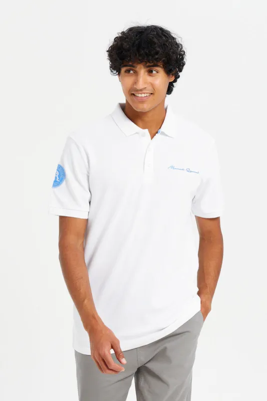 Men White Sports Varsity Polo Shirt sold by Redtag