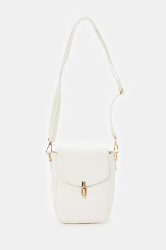 Women White Embellished Mobile Purse sold by Redtag