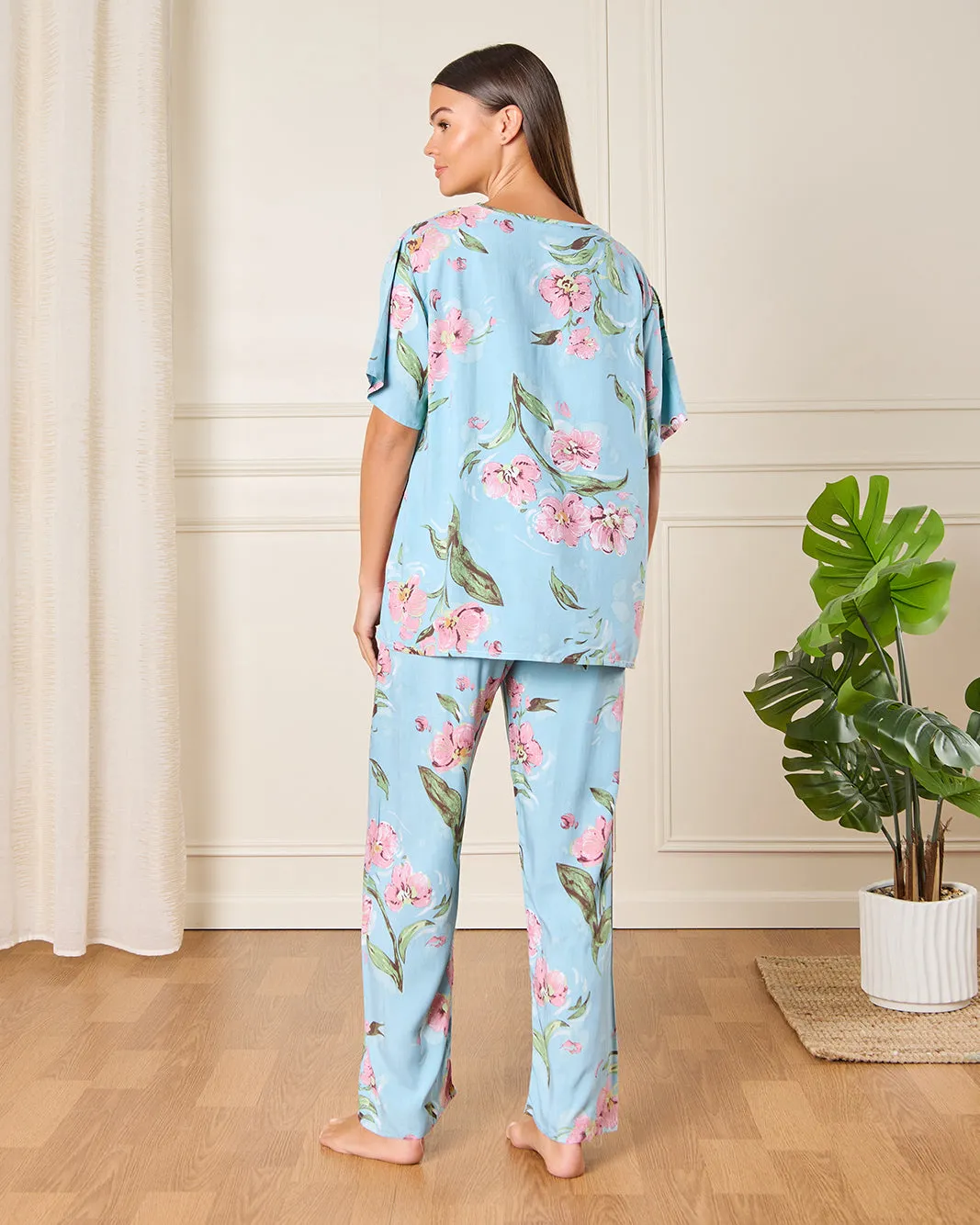 Women Blue Floral Print Pyjama Set (2 Piece) sold by Redtag product image thumbnail 4