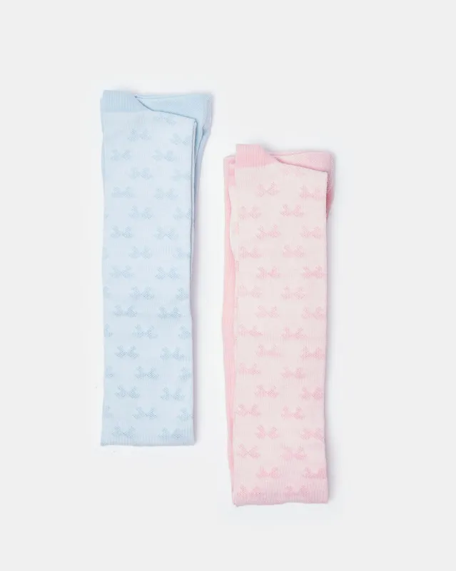 Girls Blue And Pink Printed Tights Set (Pack of 2) sold by Redtag