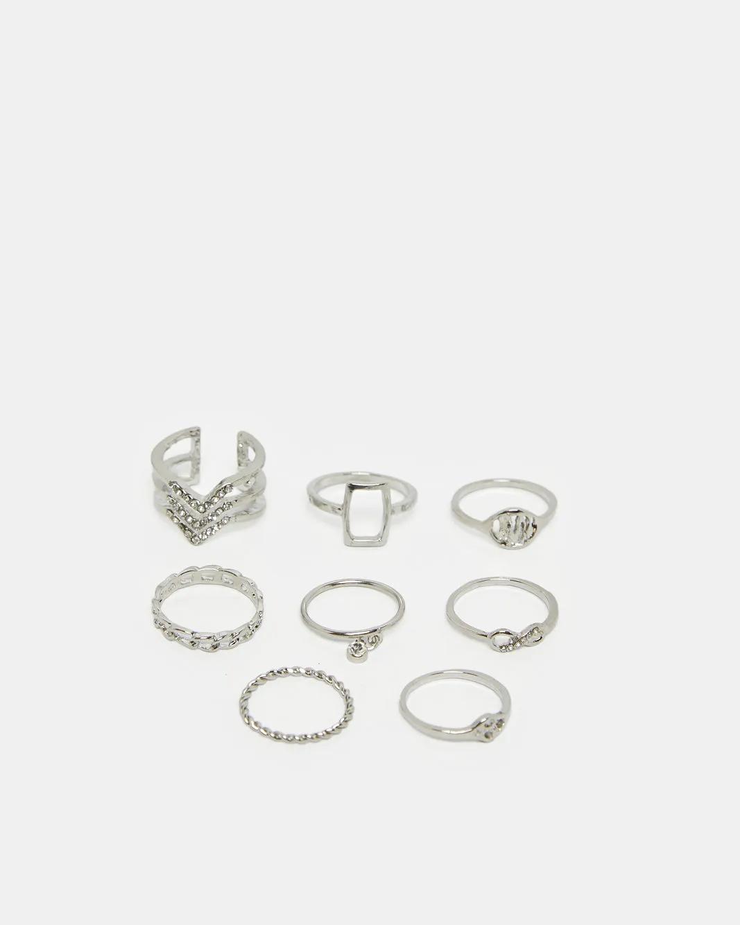 Women Silver Embellished Ring Set (Pack of 8) sold by Redtag