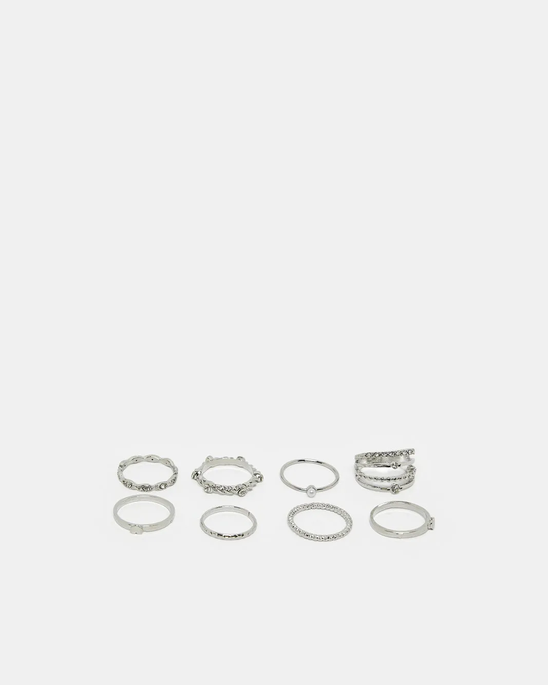 Women Silver Embellished Ring Set (Pack of 8) sold by Redtag