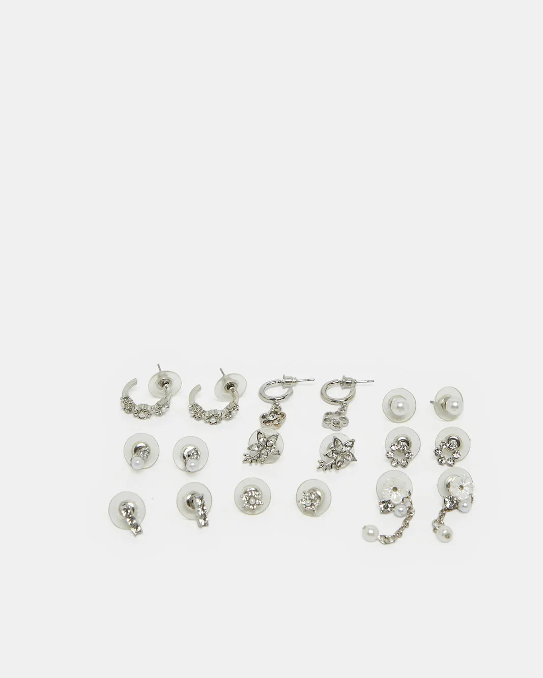 Women Silver Embellished Earring Set (9 Pairs) sold by Redtag