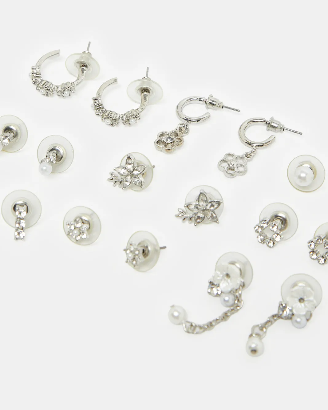 Women Silver Embellished Earring Set (9 Pairs) sold by Redtag product image thumbnail 3