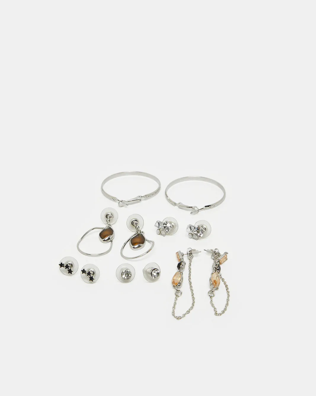 Women Silver Embellished Earring Set (6 Pairs) sold by Redtag