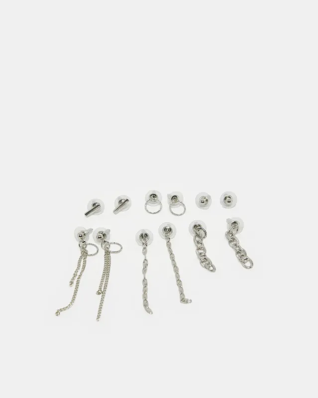 Women Silver Embellished Earring Set (6 Pairs) sold by Redtag