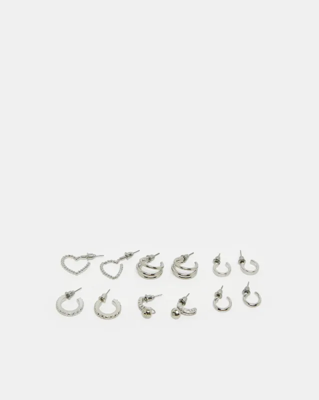 Women Silver Embellished Earring Set (6 Pairs) sold by Redtag
