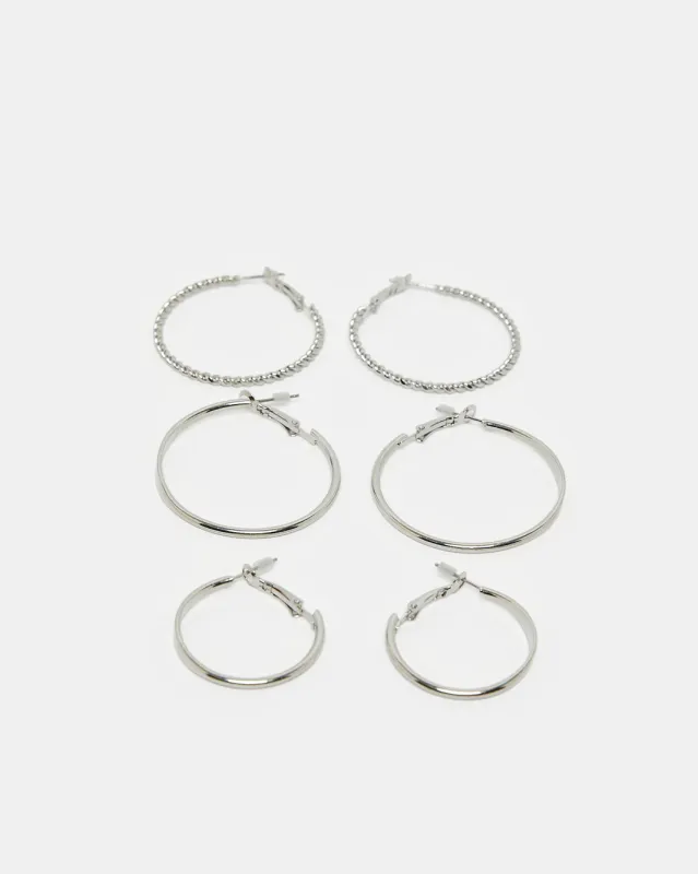 Women Silver Embellished Earring Set (3 Pairs) sold by Redtag