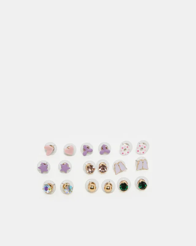 Girls Assorted Embellished Studs (9 Pairs) sold by Redtag