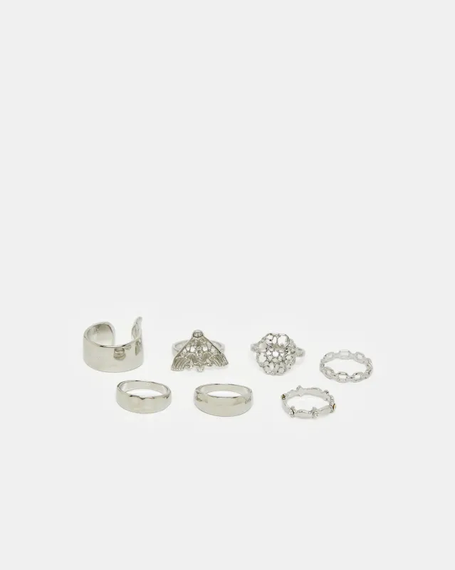 Women Silver Embellished Rings Set (Pack of 7) sold by Redtag