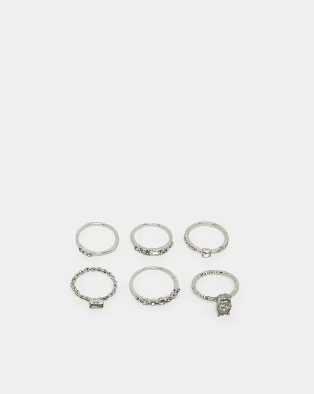 Women Silver Embellished Rings Set (Pack of 6) sold by Redtag