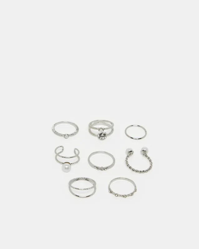 Women Silver Embellished Rings Set (Pack of 8) sold by Redtag