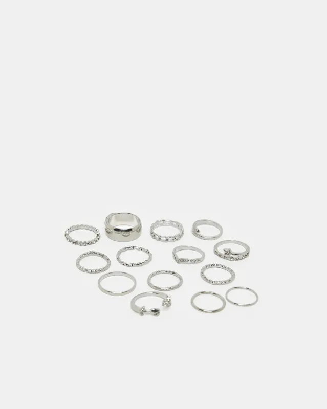Women Silver Embellished Rings Set (Pack of 14) sold by Redtag