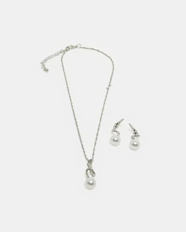 Women Silver Embellished Earrings and Necklace (Pack of 2) sold by Redtag