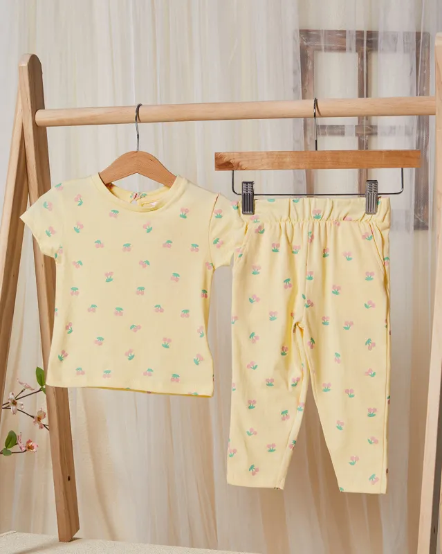 Infant Girls Yellow Cherry Print Pyjama Set (2 Piece) sold by Redtag