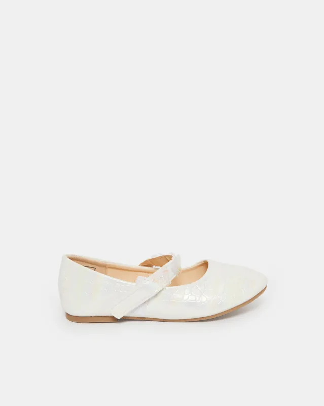Girls White Textured Ballerina sold by Redtag