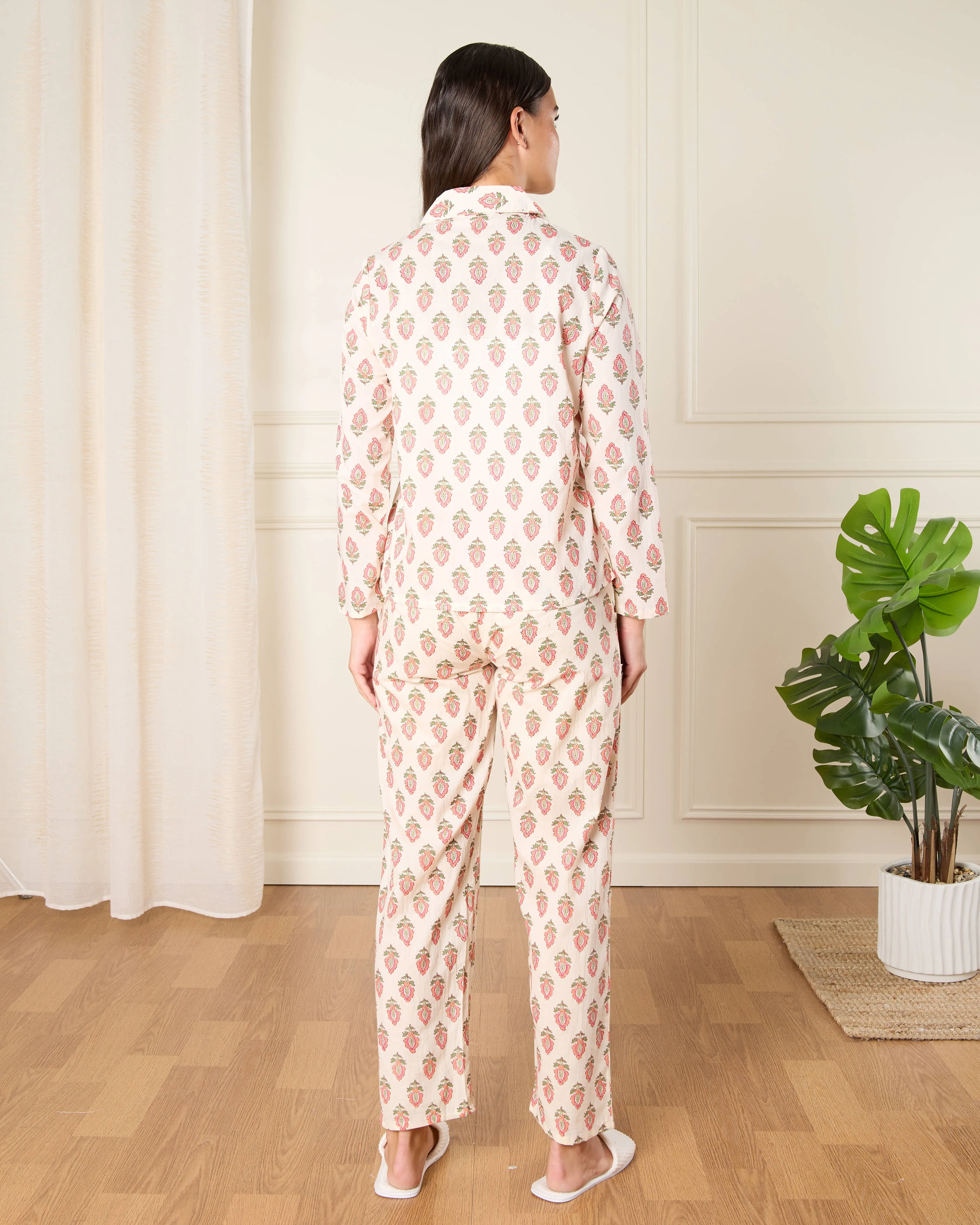 Women Cream Printed Pyjama Set (2 Piece) sold by Redtag product image thumbnail 4