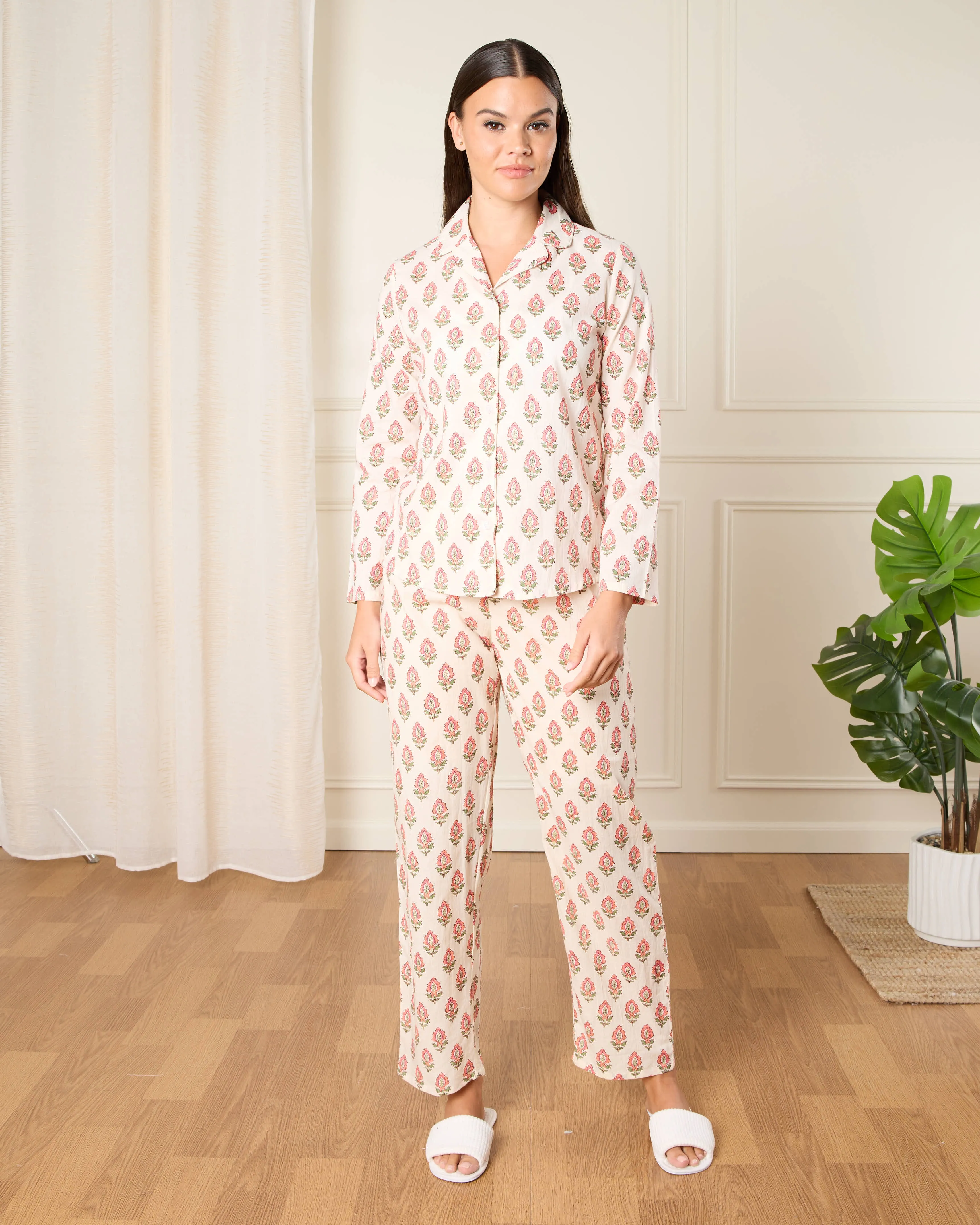Women Cream Printed Pyjama Set (2 Piece) sold by Redtag