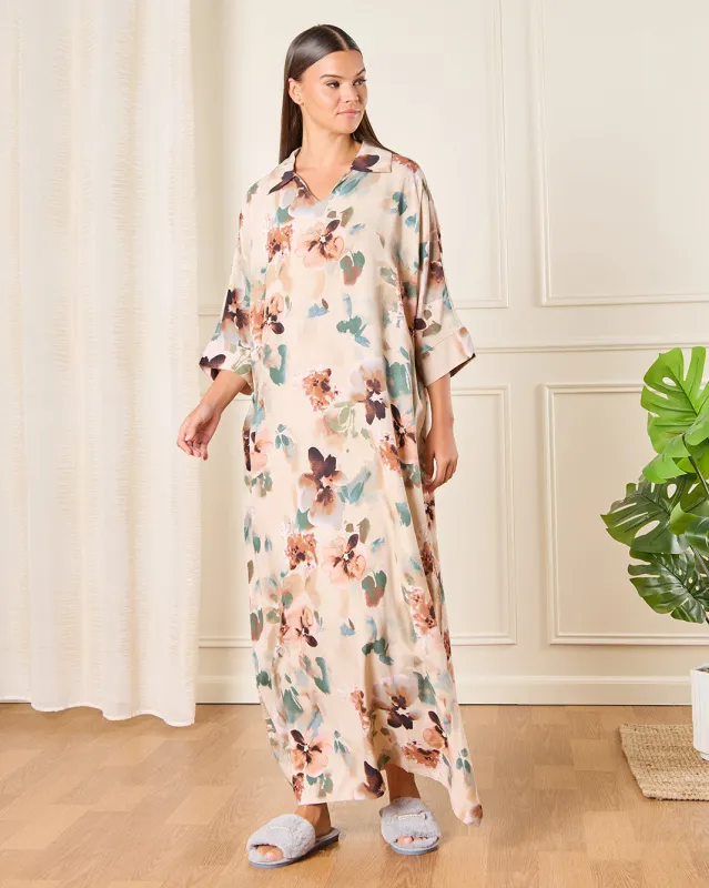 Women Beige Printed Nightgown sold by Redtag