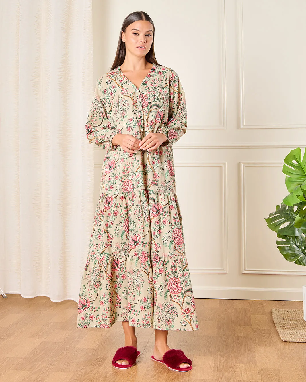 Women Beige Floral Printed Nightgown sold by Redtag