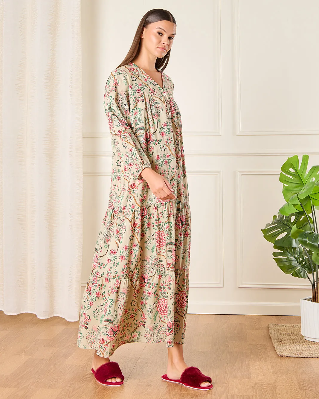 Women Beige Floral Printed Nightgown sold by Redtag product image thumbnail 4