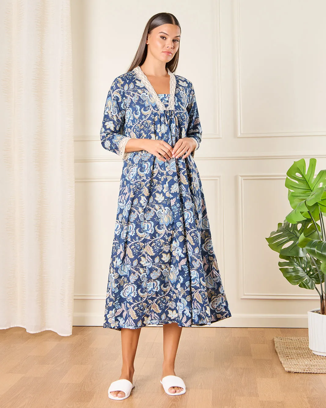 Women Navy Floral Printed Nightgown sold by Redtag