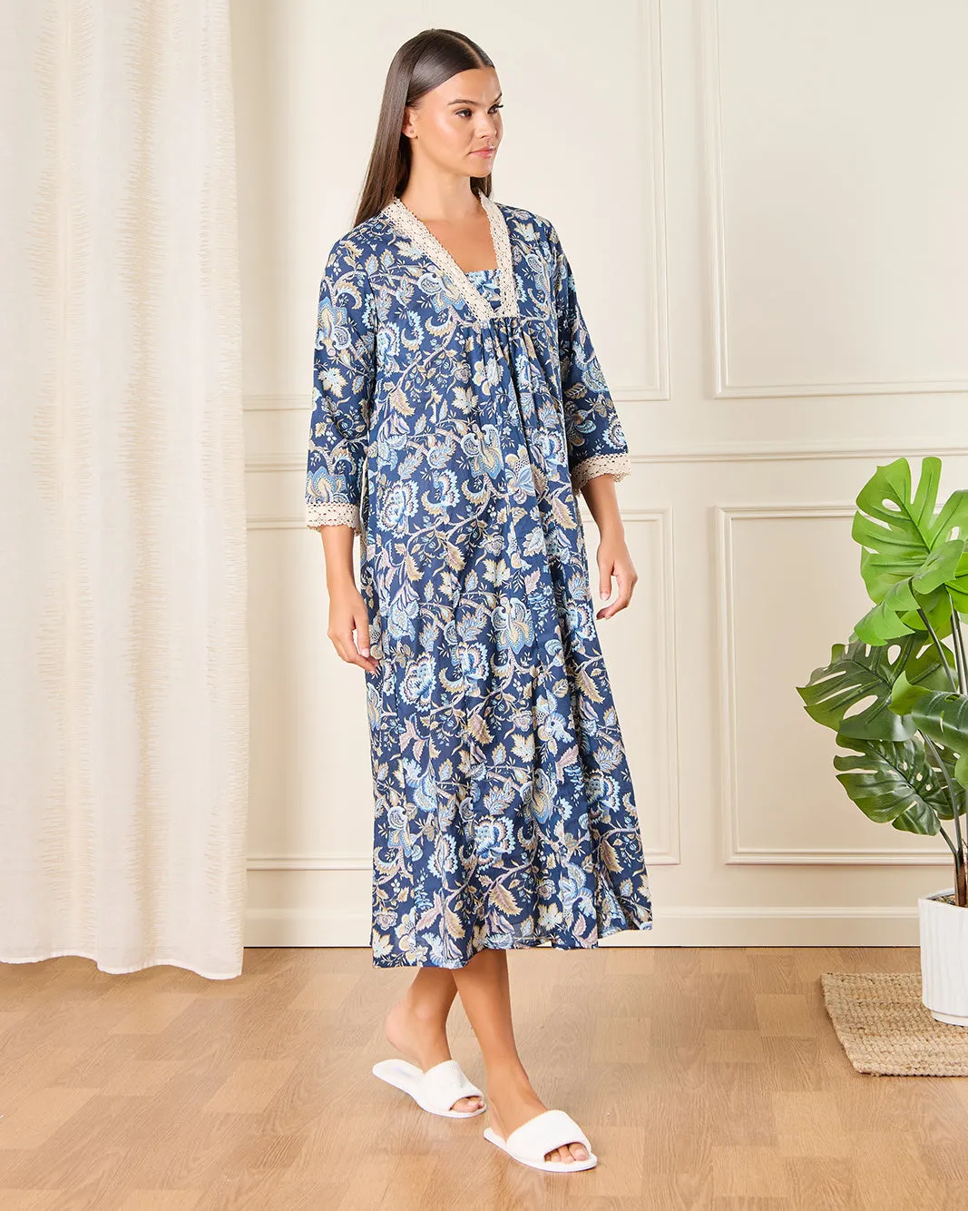 Women Navy Floral Printed Nightgown sold by Redtag product image thumbnail 4