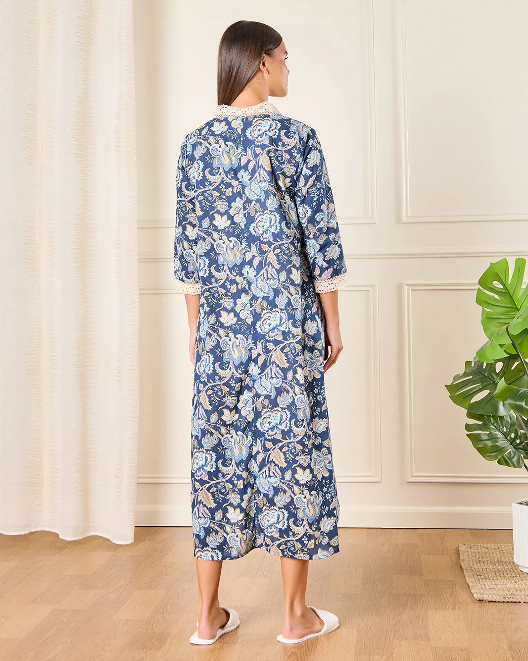 Women Navy Floral Printed Nightgown sold by Redtag product image thumbnail 3