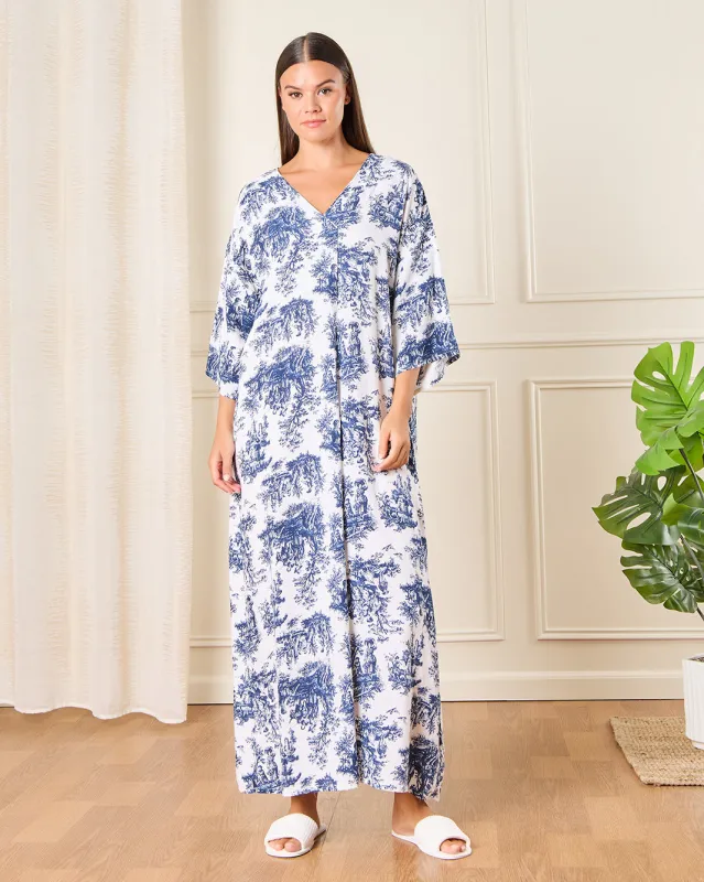 Women White And Blue Printed Nightgown sold by Redtag
