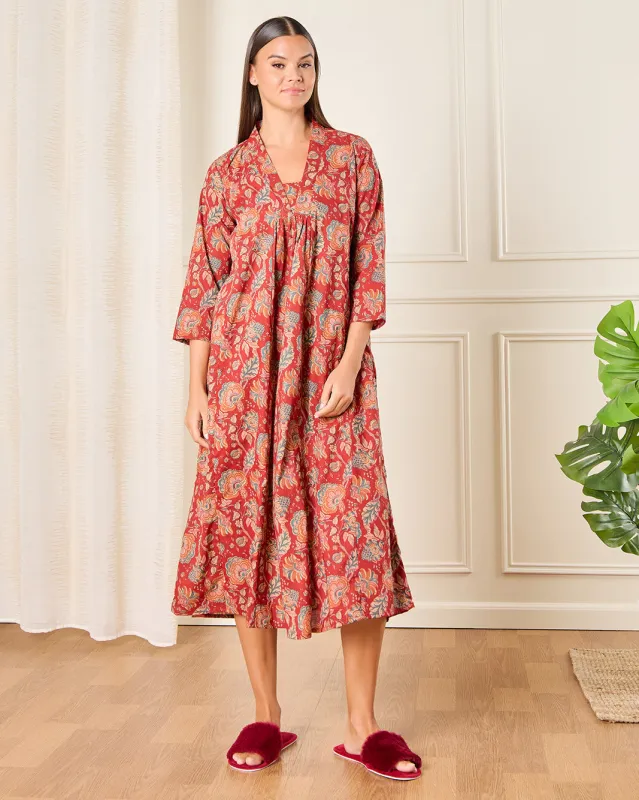 Women Red Floral Printed Nightgown sold by Redtag