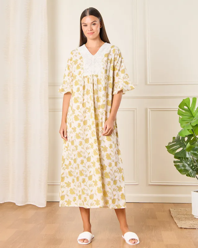 Women Beige Floral Printed Nightgown sold by Redtag