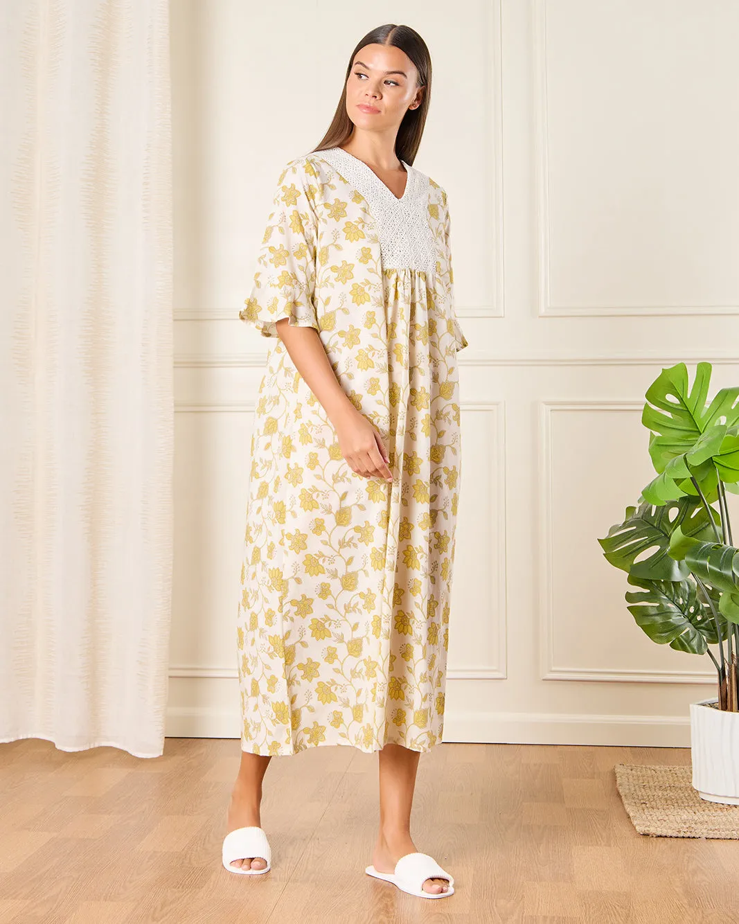 Women Beige Floral Printed Nightgown sold by Redtag product image thumbnail 4