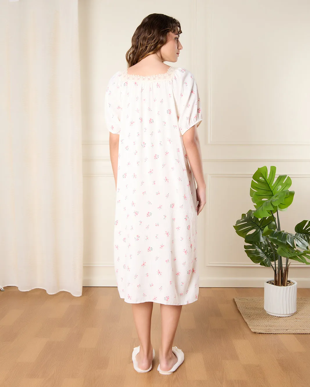 Women White Floral Print Nightgown sold by Redtag product image thumbnail 3