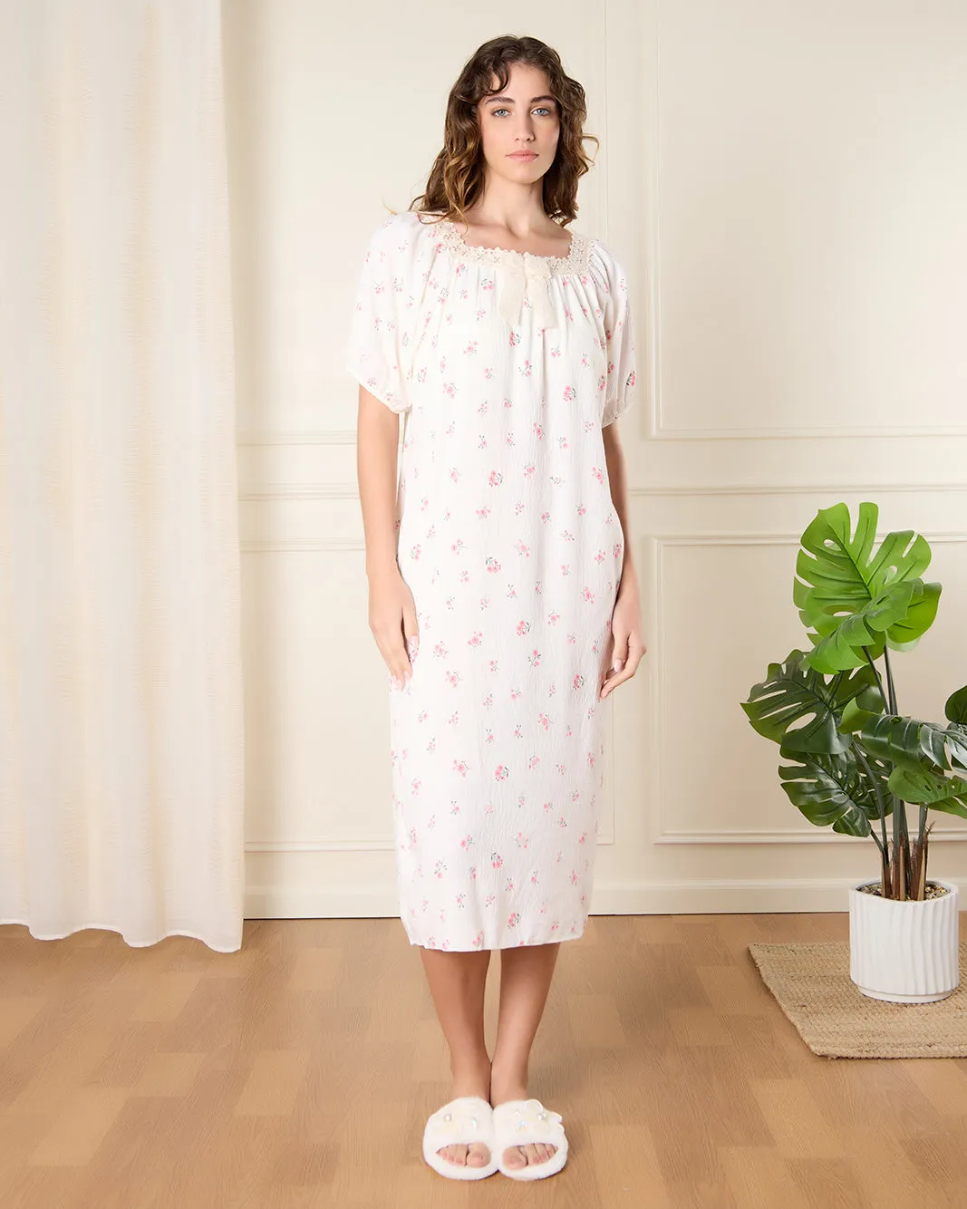 Women White Floral Print Nightgown sold by Redtag