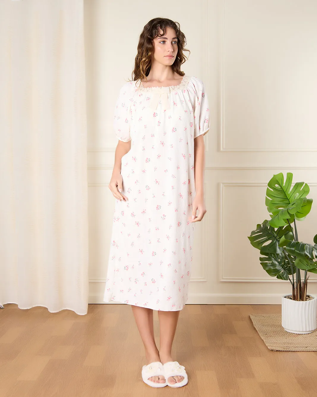 Women White Floral Print Nightgown sold by Redtag product image thumbnail 4