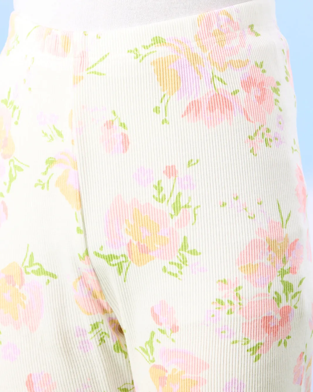 Girls White Floral Rib Leggings sold by Redtag product image thumbnail 4